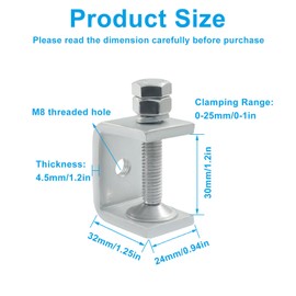 Aracombie 2Pcs Stainless Steel C Clamp, 30mm Tiger Clamp, Small C Clamps for Woodworking, Welding, and DIY Projects, Durable and Corrosion-Resistant with Wide Jaws and Protective Pads