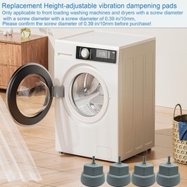 JOYIKEA Anti Vibration Pads for Washing Machine and Dryer Pads,Only for Front Loading Washing Machines and Dryers with a Screw Diameter of 0.39 in/10mm 4 Pcs Grey Please Check The Washer Screw Size