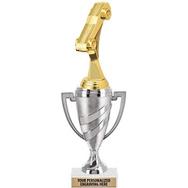 Crown Awards Pinewood Derby Trophy, 12" Silver Cup Pinewood Derby Trophies with Engraving Included, 1 Pack