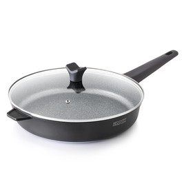 THE ROCK SOHO 12.5-Inch Non Stick Frying Pan with Lid – Nothing Sticks, Never Warps, Lasts Longer, Healthy Skillet with Heat-Resistant Handle, PFOA Free, Oven & Dishwasher Safe, Black
