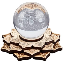 GORGECRAFT 4.1 Inch Lotus Crystal Ball Display Stand Wooden Crystal Ball Mesh Board Wooden Frame Base Holder Wall Decoration Holy Geometry Meditation Chakra Art Yoga Spiritual Gifts