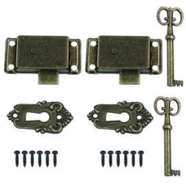 Seimneire Vintage Skeleton Lock with Key, Antique Decorative Cabinet Lock for Chest Cupboard Drawer Box Furniture - 2 Set of Bronze