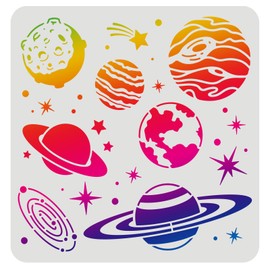 FINGERINSPIRE Planets Galaxy Drawing Painting Stencils Templates (11.8x11.8inch) Plastic Planetary Stencils Decoration Square Star Stencils for Painting on Wood, Floor, Wall and Fabric