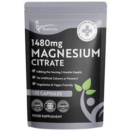 Magnesium Citrate 1,480mg 120 Vegan Capsules 2 Months Supply - Providing 440mg Elemental Magnesium Per Serving - Magnesium Capsules not Magnesium Tablets - High Strength Magnesium Supplement GMO Free
