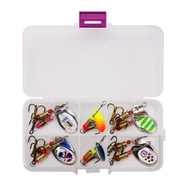 VOANZO 10 Pcs Fishing Lures, Spinner Baits with Plastic Box for Bass Perch Pike Walleye Trout Salmon, Assorted Hard Metal Spinner Lures Kit, Fit Saltwater and Freshwater