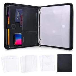 Antner Important Document Organizer Zipper Binder Family Life Emergency Portfolio Waterproof Document Bag for Birth Certificate Protector, Faux Leather Portfolio in Case I Go Missing Binder for Home