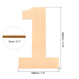 PATIKIL 12 Inch Wooden Number, Blank Wood Number 1 Shape Cutout Paintable Unfinished Numbers Sign for Wall Decor, Home Decor, DIY Painting, Crafts