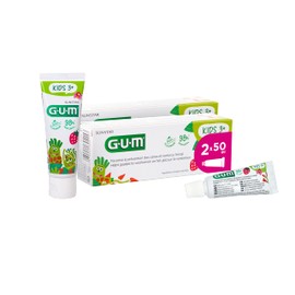 GUM Kids Tooth Gel 3+ | Especially for Milk Teeth | Gel Texture | Strawberry Flavour | 2 x 50 (with 1 Free Sample)