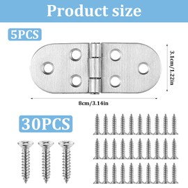 5 Pcs Folding Flip Top Hinges, Stainless Steel Small Hinges for Wood, Metal 180 Degree Backflap Hinge with Round Edge, Counter Flap Hinge for Furniture Kitchen Cupboard Cabinet Drawer Table