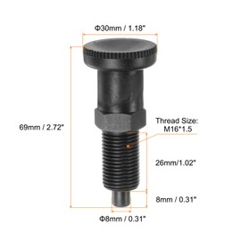 HARFINGTON Push Fit Ball Nose Spring Plunger M16x1.5 Thread Length 1.02" Pin Dia.8mm Carbon Steel Return Knob Plunger Non-Locking Retractable Index Plunger for Industrial Equipment
