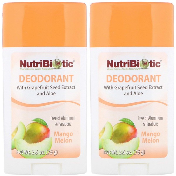 NutriBiotic Mango Melon Deodorant (Pack of 2) with Witch Hazel Extract, Grapefruit Seed Extract and Aloe Vera Gel Stick, Vegan, Aluminum and Paraben free, 2.6 oz.