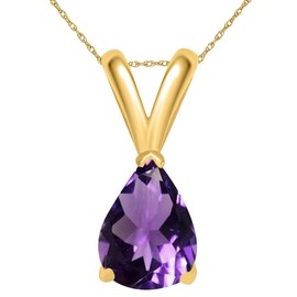 AoneJewelry Amethyst Pendant Necklace for Women | 14k Yellow Gold 0.90 Carat 1 Stone Pear Shape Prong Setting 18" Silver Box Chain Necklace Wedding Jewelry Collection
