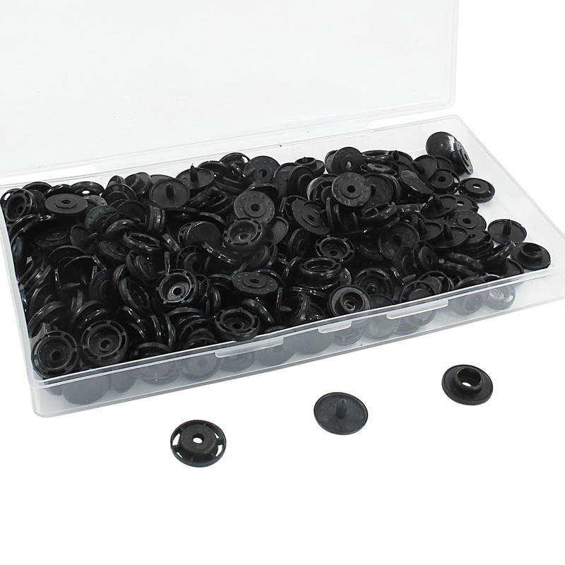 suiwotin 100 Sets T5 Plastic Snaps Buttons, Black Round T5