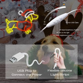 Looklight Christmas Neon Sign Christmas Dachshund Neon Signs Cute Dachshund with Christmas Hat Led Light Sign Dimmable Dog Neon Sign for Bedroom Kid’s Room Christmas Home Party Pet Shop