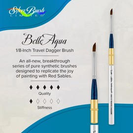 Silver Brush Limited 2812ST-1/8 BelleAqua Short Handle Dagger Travel Brush with Soft Red Sable Synthetic Bristles, Premium Artist Brush for Watercolor, Acrylic, Gouache, & Silk Painting, Size 1/8 Inch