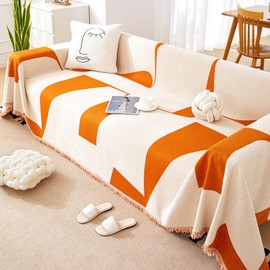 Reversible Double Side Washable Chenille Sofa Cover for Pets Dogs, Extra Large Furniture Blanket Cover Protector for 3 Cushion Couch Sofa (Orange, 71" 118")