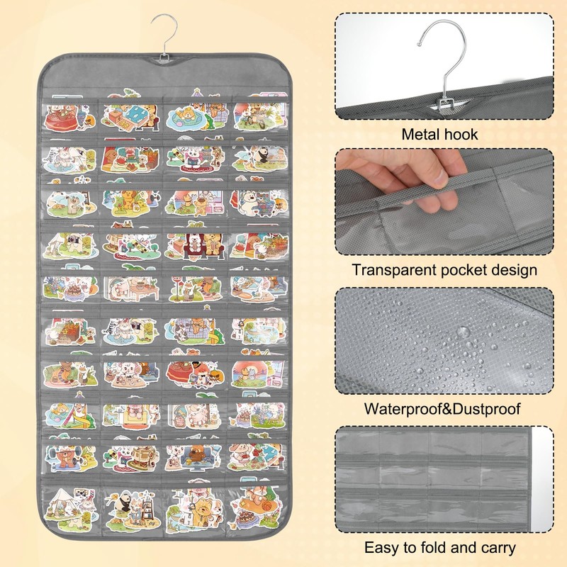 KKONHII 2 Pcs Hanging Sticker Display Organizer, Portable Double-Sided 320