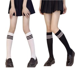 Wdlife Women's High Socks, 2 Pairs of Socks, Stockings, Compression, Summer, Knee Socks, Compression for Beautiful Legs Below Knee, Smooth Texture, Long Socks, Solid, Soft, Breathable Black, White