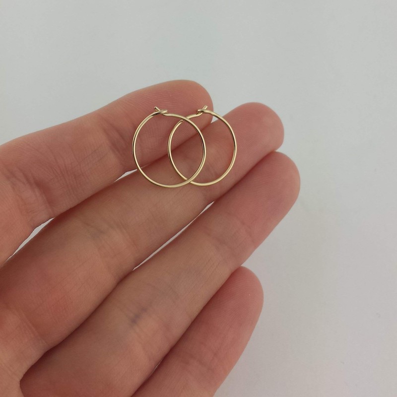 5/8 Inch Thin Small Solid 14k Yellow Gold Sleeper Hoop