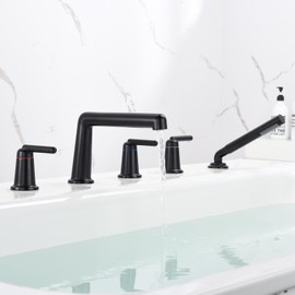Bathtub Faucet Set with Handshower and Rough-in Valve, TACUET Deck Mount Widespread Bathtub Faucet 5 Holes, High Flow Tub Filler Trim Kit Matte Black