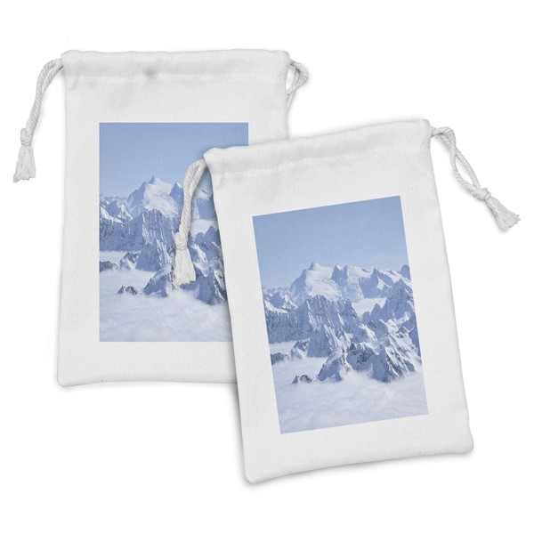 Ambesonne Mountain Fabric Pouch Set of 2, Snowy Summit of