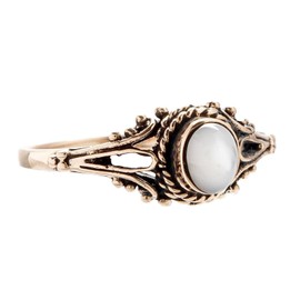 Windalf Women's Alicia 7mm Medieval Jewellery Mother of Pearl Bronze Ring, Fabric jewellery bag, Mother of Pearl