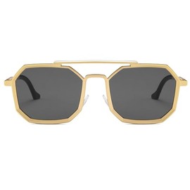 Rectangle Retro Women/Men Polygon Sun Glasses Men Double Bridge Sport Sunglasses Style and Protection Frames Contemporary Rectangle Sunglasses for Every Occasion (Gold Frame + Black Lens)