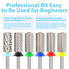 MagiBling Large Barrel Tungsten Carbide Nail Drill Bits, Heart Shape Crystal Top, 3/32'' Safety Cross Cut Bit, Left Right Hand Use, Manicure Cuticle Gel Polishing, Remove Gel fast, Extra Fine.