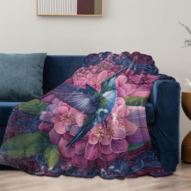 Mounidso Bird Blanket, Hummingbird Floral Flannel Blanket Gifts for Women, Soft Warm Lightweight Hummingbirds Blankets for Living Room Home Decor 50" x 60"