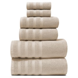 Hearth & Harbor Bath Towels for Bathroom - 100% Ring Spun Cotton Luxury Bathroom Towels - Soft & Highly Absorbent Bath Towels Set, 6 Piece Set, Beige