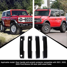 Liouedf Door Handle Scratch Protector Rear Tailgate Door Handle Cover Trim Compatible with 2021 2022 2023 Bronco Exterior Accessories Protection Decoration Decal 4P Black with Smart Hole