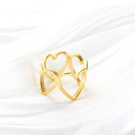 JINHUI Friendship Ring Christmas Gifts for Her, Dainty Women Band Ring, 18K Gold Plated Stainless Steel Rivet Ring Size 7/8/9 (Gold/Silver) (Heart, 8)