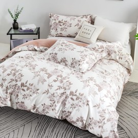 OAITE Duvet Cover Set Queen Size Floral Pattern 600 Thread Count Ultra Soft 100% Long Staple Cotton Duvet Cover Sets 3-PC, Breathable Duvet Cover with Zipper Closure & Corner Ties
