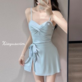 Women's Stylish Short-Sleeve One-Piece Swim Dress - Tummy Control & Modest Plus Size R3 S [Recommended 35.00 Kg-42.50 Kg]/Pink 2ea