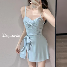 Women's Stylish Short-Sleeve One-Piece Swim Dress - Tummy Control & Modest Plus Size R3 S [Recommended 35.00 Kg-42.50 Kg]/Pink 2ea