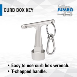 JUMBO Curb Box Key Wrench, Stainless Steel Water Valve Shut Off Tool, T-Handle Pentagon Socket with Anti-Loss Keychain