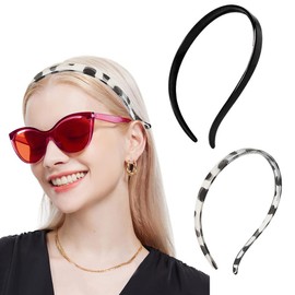 BIKCZEWIN 2PCS Plastic Headbands for Women with Glasses, Flex No Pressure Hair Bands with Teeth Comb Hair Accessories for Girls