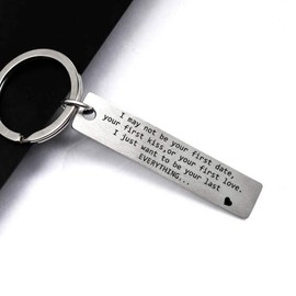 JK Home I May Not Be Your First Date Keychain Couples Love Lettering Keyring - Stainless Steel Keyring - Funny Gifts Lover Christmas Valentines Day