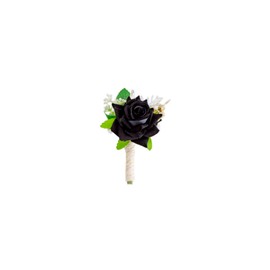 Yelinart 1 pc Black Rose Men Boutonniere for Wedding Single Groom Groomsmen Artificial Flowers Boutonniere for Wedding Prom Homecoming Ceremony Anniversary Formal Dinner Party
