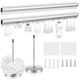 4 Pcs Ticket Holder for Restaurant Set Silver Including16 Inch 2 Aluminum Slide Rack Rail and 2 Stainless Steel Receipt Holder Spike Ticket Stabber for Restaurant Cafes Kitchen Office Bar