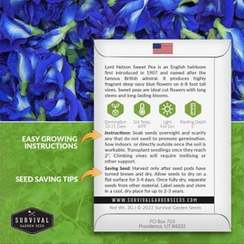 Lord Nelson Sweet Pea Seeds for Planting Outdoors - 1 Packet with Instructions to Plant and Grow Lathyrus odoratus in Your Home Flower Garden - Non-GMO Heirloom Variety - Survival Garden Seeds