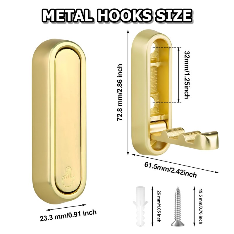 Yuyueda 4 Pcs Foldable Wall Hook,Folding Hooks Heavy Duty,Gold Coat
