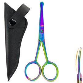 Pet Grooming Scissors with Round Tip & Big Finger Holes | 4.5" Rounded Tip Safety Scissors for Dogs & Cats Hair Removal from Eyes, Ears, Nose, Paws, Tail + Pouch