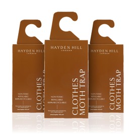 Hayden Hill Moth Traps for Clothes & Closets - 3-Pack - Refillable and Odor-Free Moth Traps for House Indoor - Pheromones for Clothing Protection