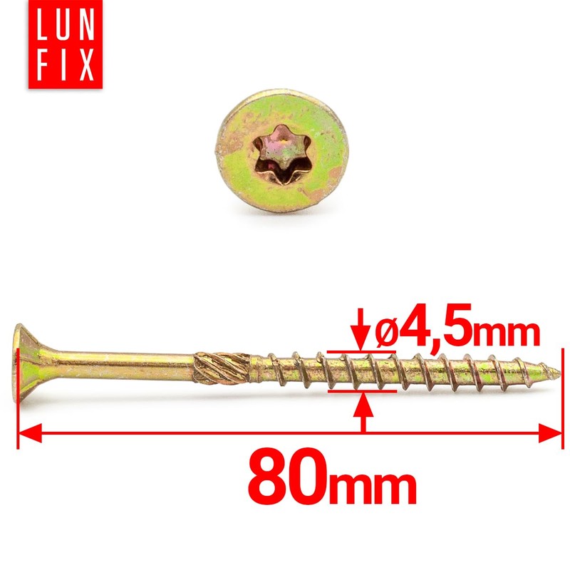 Lun Fix Chipboard Screws 4.5 x 80 mm | Pack