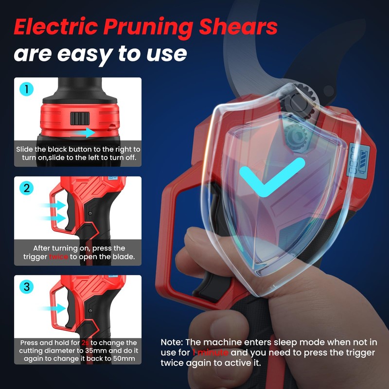 Electric Pruning Shears -1000W Brushless Motor Cutting 2 inch Diameter