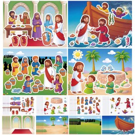 Marspark 24 Set Bible Scene Stickers Religious Bible Crafts Kit for Kids Make Your Own Scene Stickers for Christian Art DIY Project Supplies VBS Party