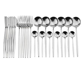 JANKNG 24-Piece Flatware Set, 18/0 Stainless Steel Knife Fork Spoon Teaspoon Silverware Set, Service for 6, MIrror Silver