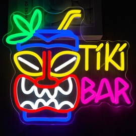 Tiki Bar Neon Sign LED Bar Signs for Wall Decor Hawaiian Mask Light Beach Themed Bars and Outdoor Parties Design USB Powered for Man Cave Room Art Decor Gift(12.9 * 11.6inch)