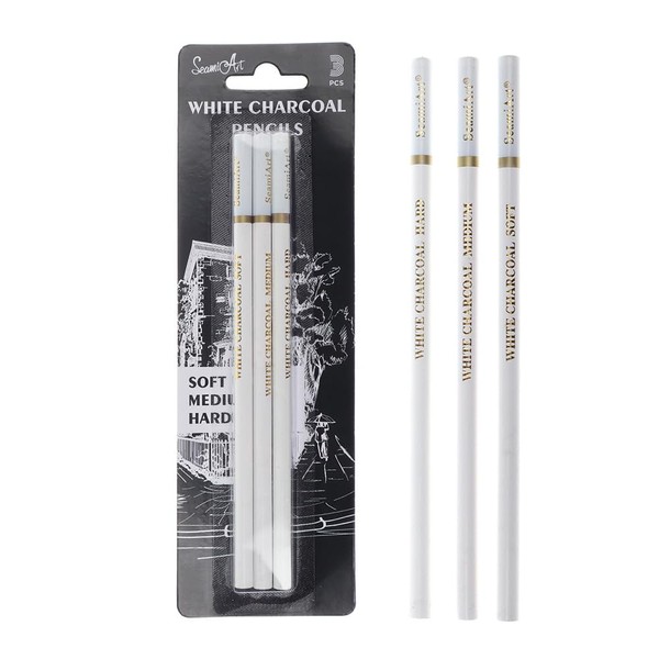 TAIHE White Highlight Colouring Pen, White Charcoal Pencil Set, 3